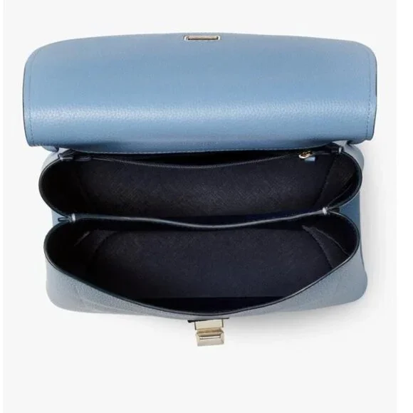 Kate Spade Essential Turnlock Flap Backpack Medium Blue Leather Medium Pebbled